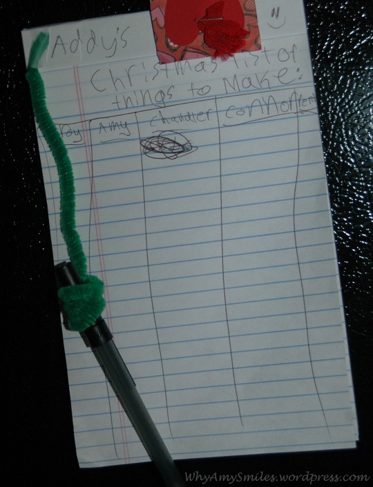 "Addy's Christmas list of things to make"